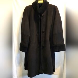 ✨️NWOT Women's Shearling Style Leather Coat Size-L Petite SEE MEASUREMENTS